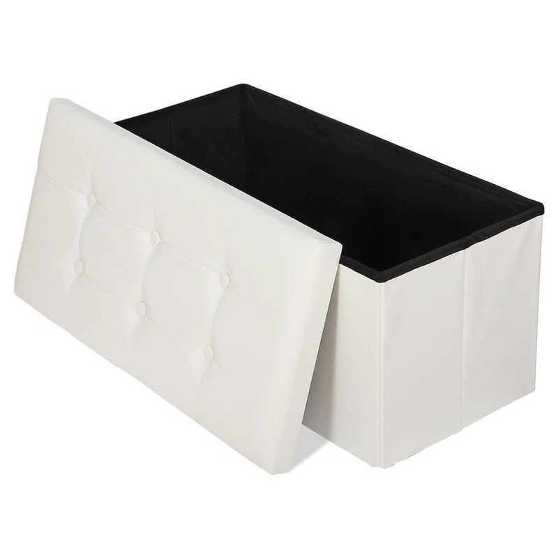 White Storage Bench Folding Storage Ottoman With Leather Cover Seat Practical Storage For Bedroom L 9