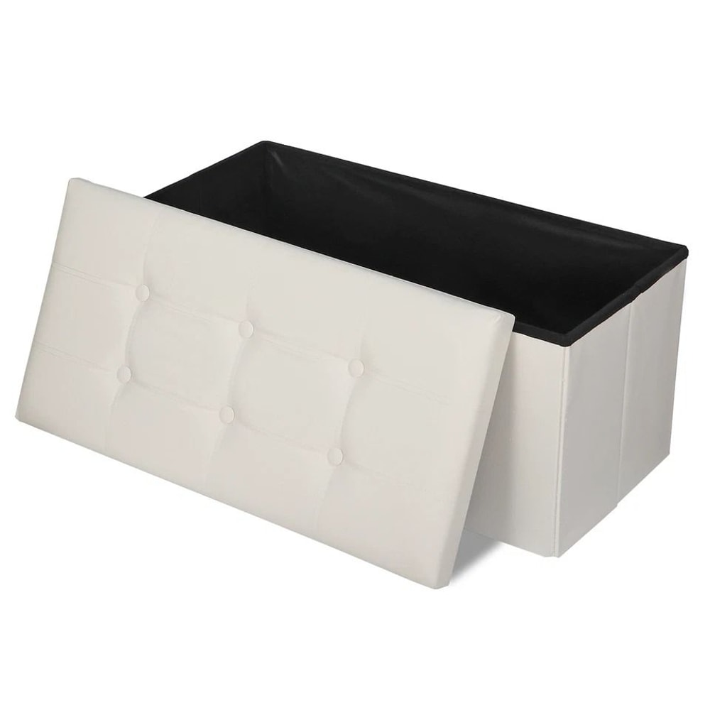 White Storage Bench Folding Storage Ottoman With Leather Cover Seat Practical Storage For Bedroom L 5