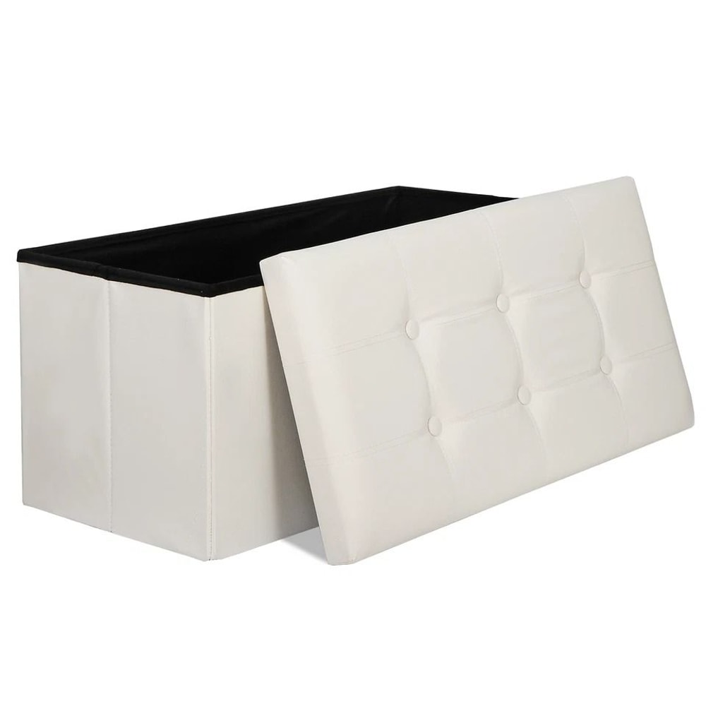 White Storage Bench Folding Storage Ottoman With Leather Cover Seat Practical Storage For Bedroom L 7