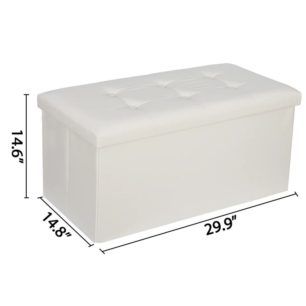White Storage Bench Folding Storage Ottoman With Leather Cover Seat Practical Storage For Bedroom L 11