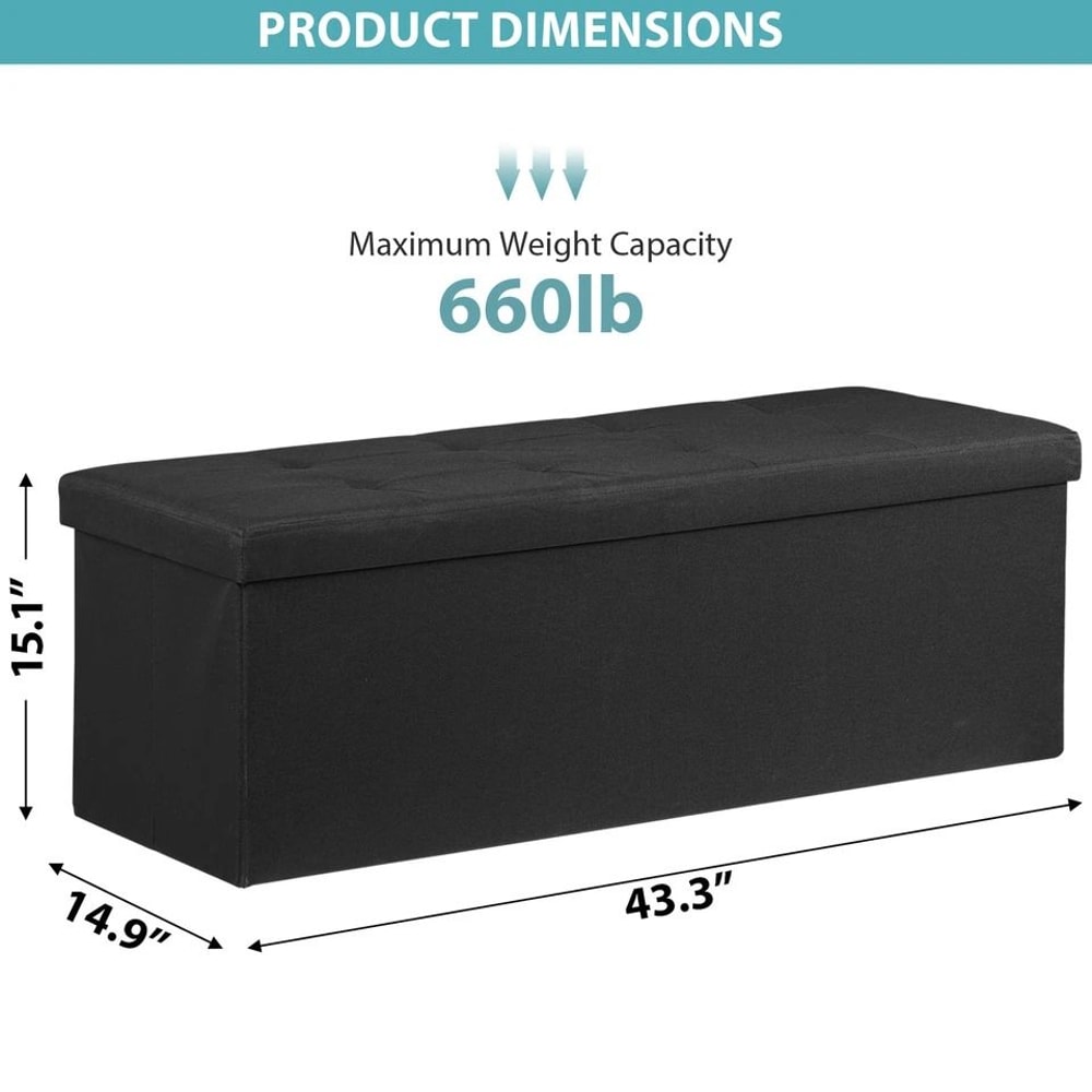 Black Folding Ottoman Bench Sturdy Foot Stool Cozy Storage Chest Collapsible Footrest For Home 2