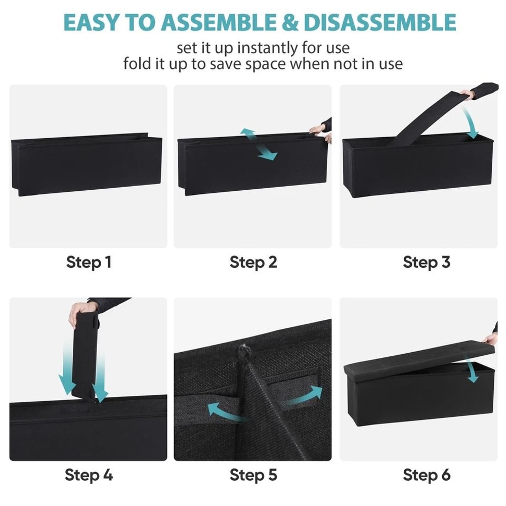 Black Folding Ottoman Bench Sturdy Foot Stool Cozy Storage Chest Collapsible Footrest For Home 3