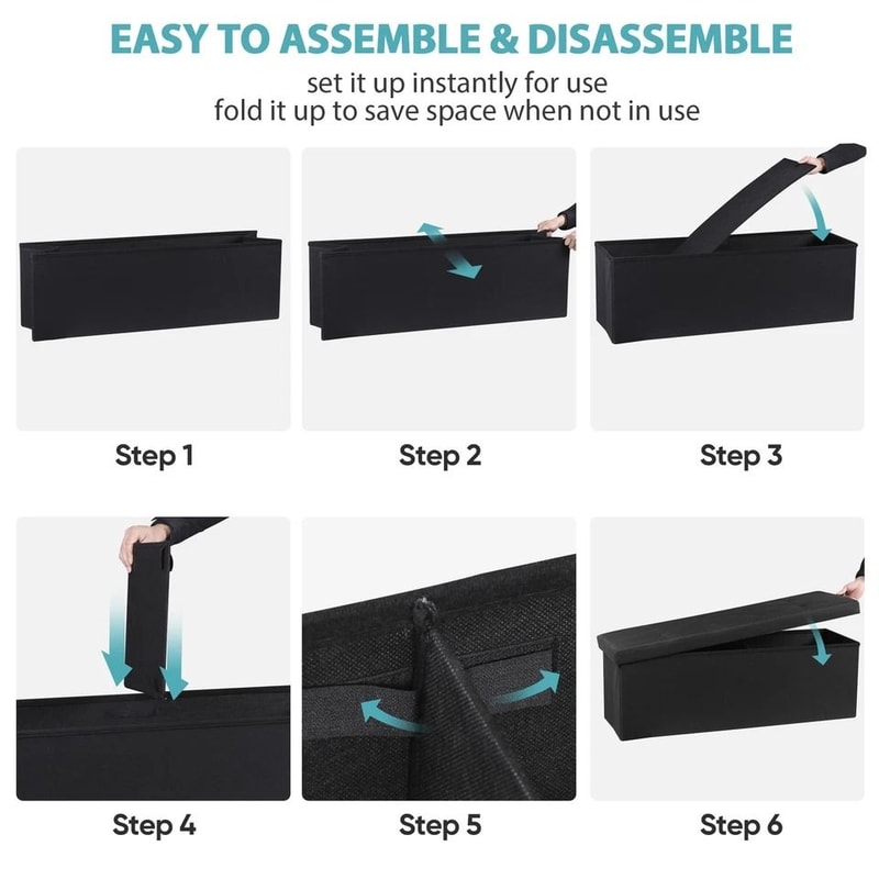 Black Folding Ottoman Bench Sturdy Foot Stool Cozy Storage Chest Collapsible Footrest For Home 3