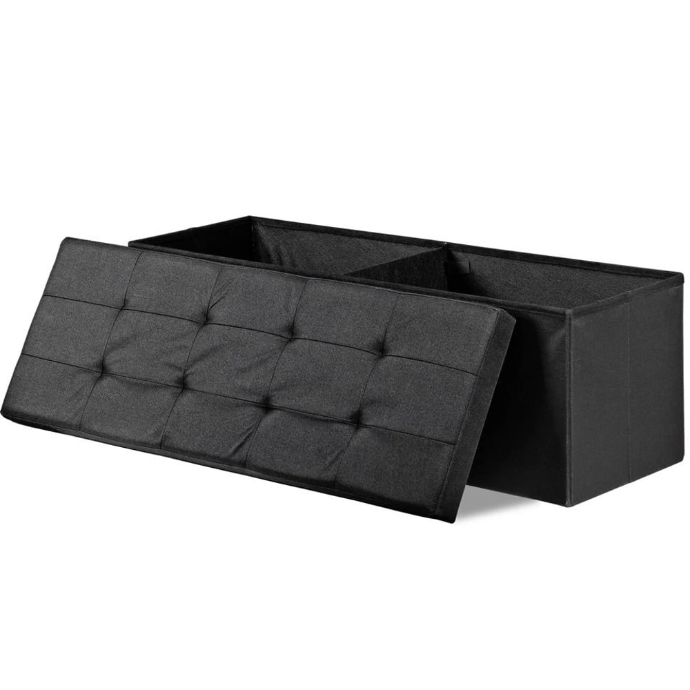 Black Folding Ottoman Bench Sturdy Foot Stool Cozy Storage Chest Collapsible Footrest For Home 9