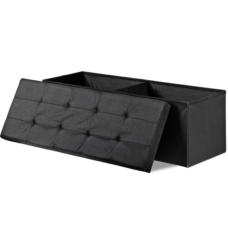 Black Folding Ottoman Bench Sturdy Foot Stool Cozy Storage Chest Collapsible Footrest For Home 9