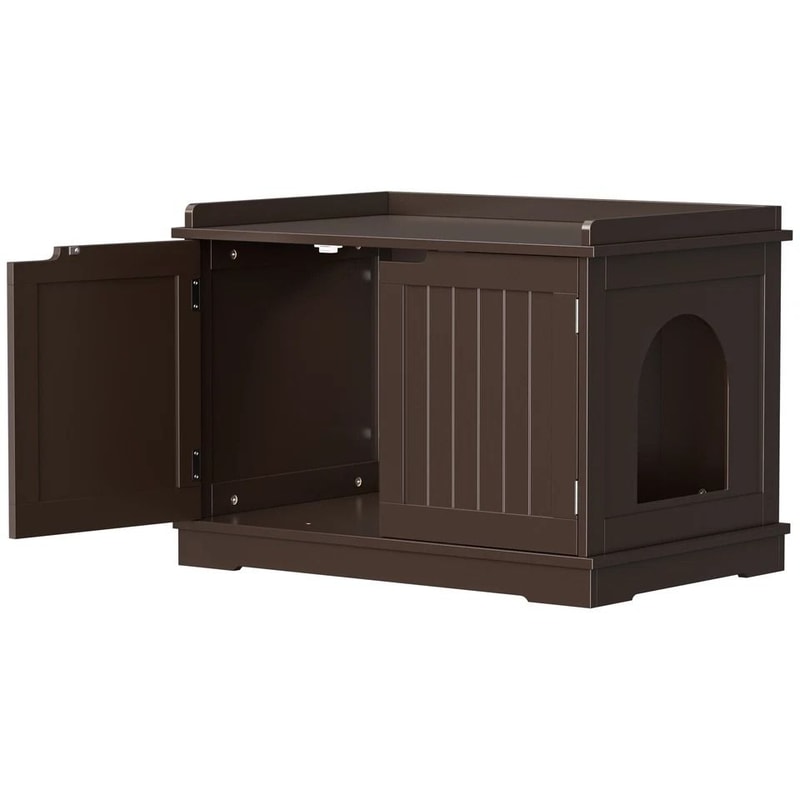 Cozy Cat House MultiUse Wooden Litter Box Cat Washing Storage Double Door Hidden Design For Privacy 2
