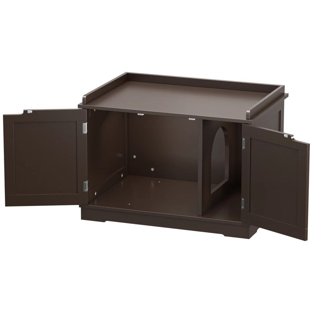 Cozy Cat House MultiUse Wooden Litter Box Cat Washing Storage Double Door Hidden Design For Privacy 4