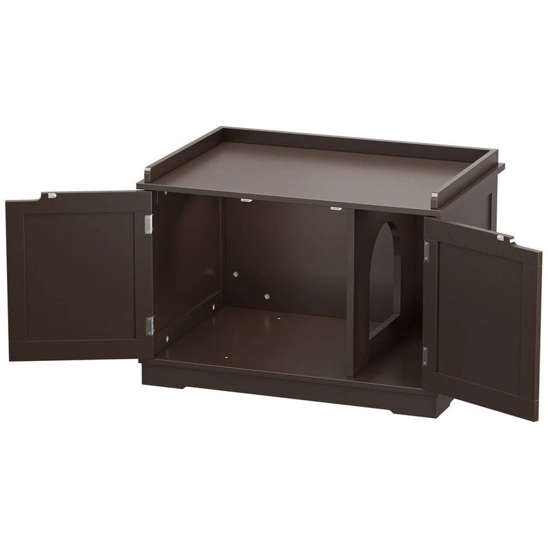 Cozy Cat House MultiUse Wooden Litter Box Cat Washing Storage Double Door Hidden Design For Privacy 4