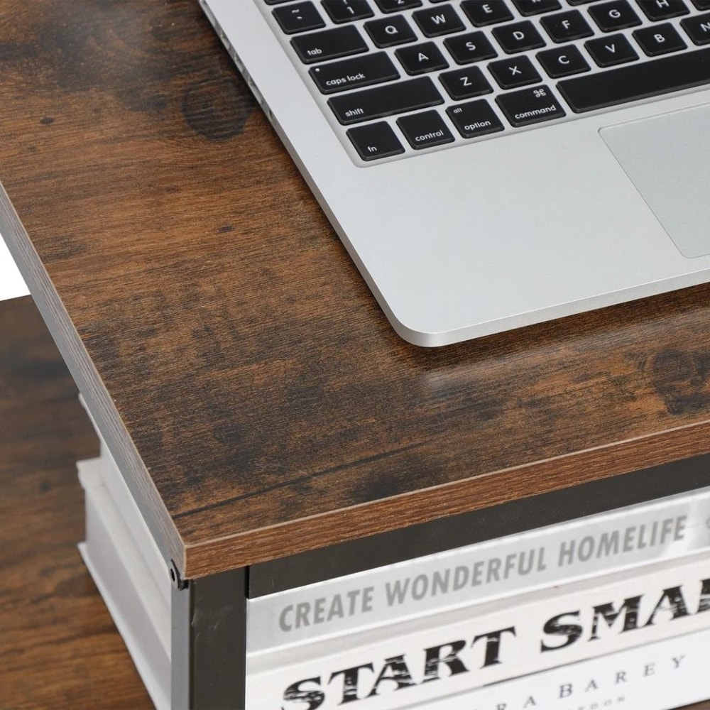 Vintage Rustic Wood Coffee Table With Strong Frame Living Room Coffee Table With Mesh Shelf Dining 2