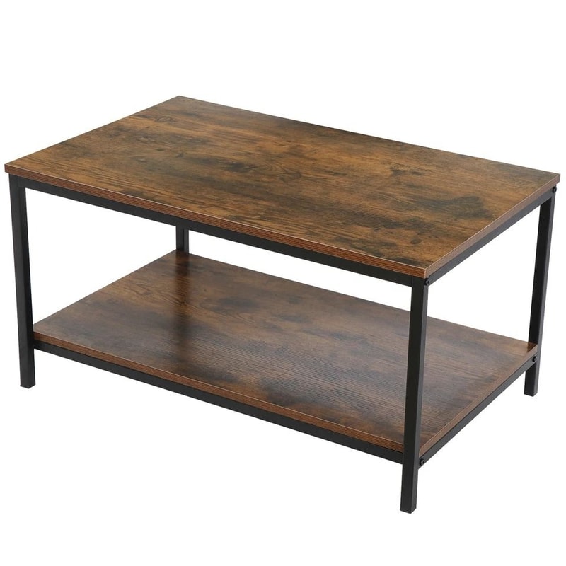 Vintage Rustic Wood Coffee Table With Strong Frame Living Room Coffee Table With Mesh Shelf Dining 4