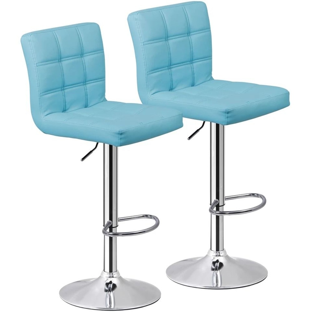 Adjustable Blue PU Leather Bar Stools With Back Swivel Seat Counter Height For Kitchen Dining And O 10