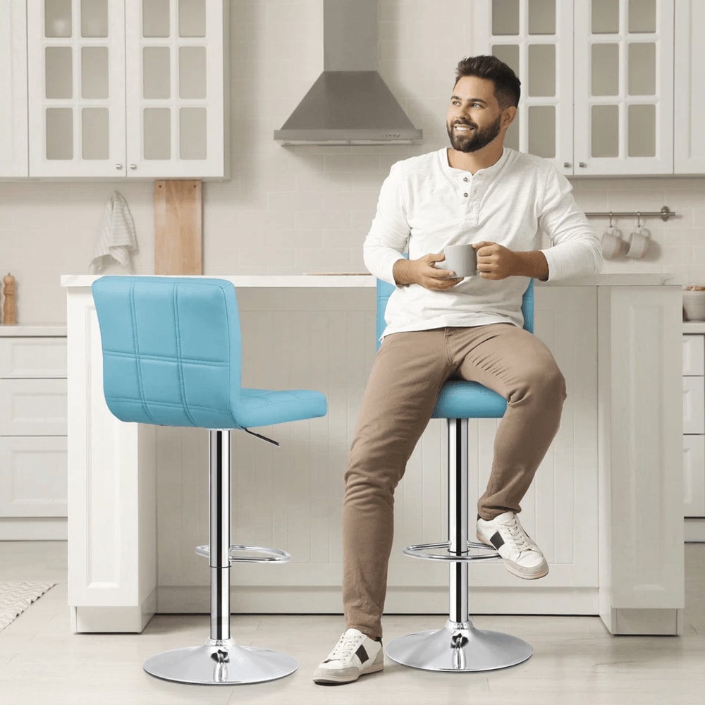 Adjustable Blue PU Leather Bar Stools With Back Swivel Seat Counter Height For Kitchen Dining And O 11