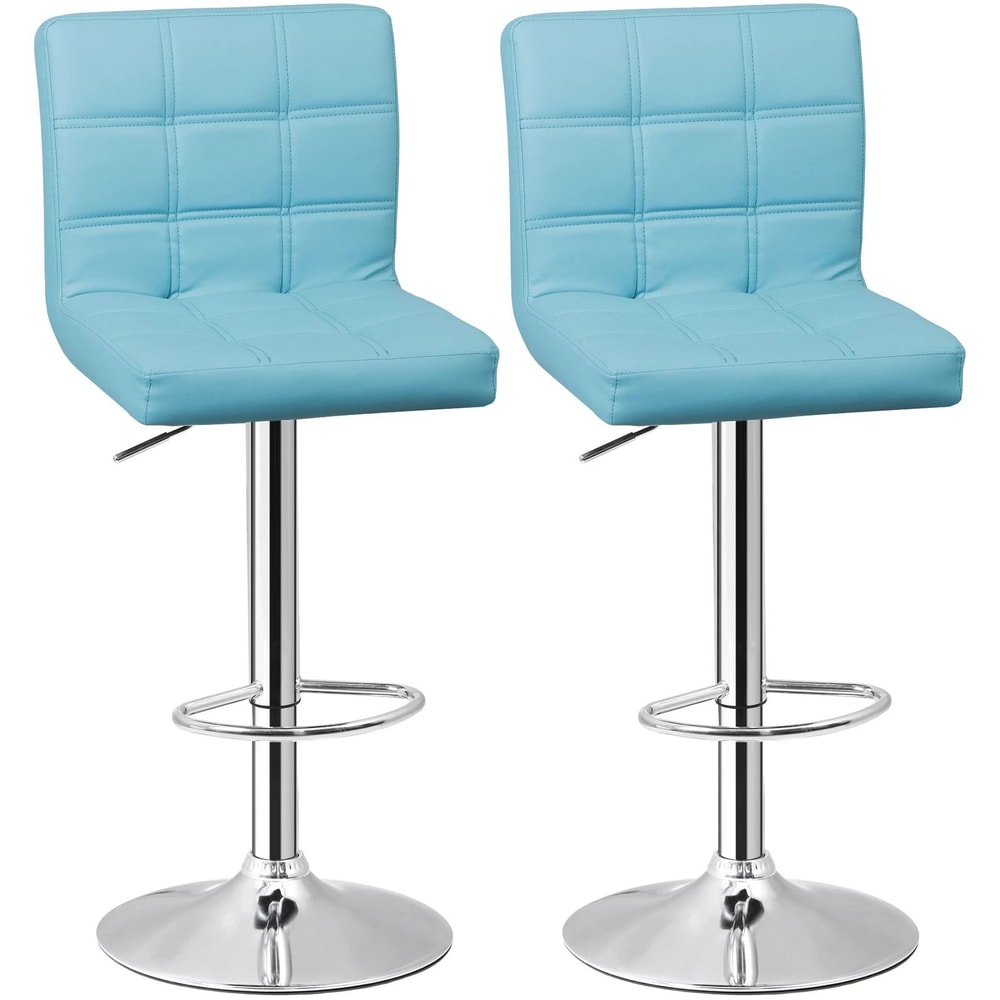 Adjustable Blue PU Leather Bar Stools With Back Swivel Seat Counter Height For Kitchen Dining And O 0