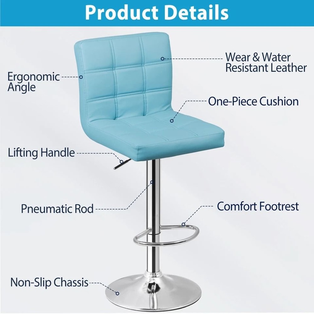 Adjustable Blue PU Leather Bar Stools With Back Swivel Seat Counter Height For Kitchen Dining And O 2