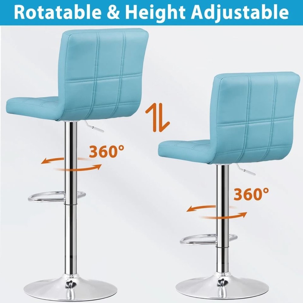Adjustable Blue PU Leather Bar Stools With Back Swivel Seat Counter Height For Kitchen Dining And O 3