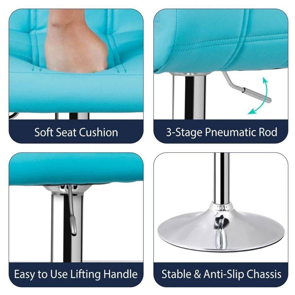 Adjustable Blue PU Leather Bar Stools With Back Swivel Seat Counter Height For Kitchen Dining And O 4