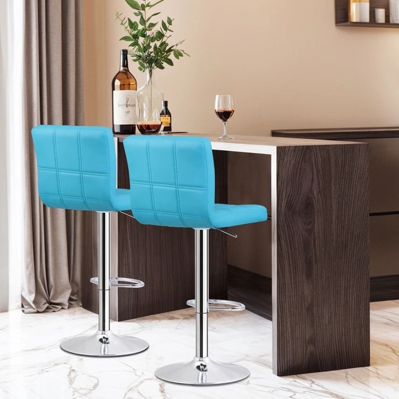 Adjustable Blue PU Leather Bar Stools With Back Swivel Seat Counter Height For Kitchen Dining And O 5
