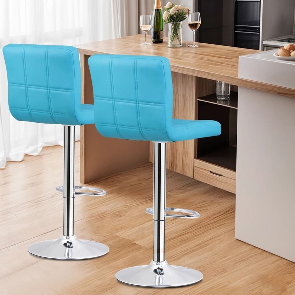 Adjustable Blue PU Leather Bar Stools With Back Swivel Seat Counter Height For Kitchen Dining And O 6