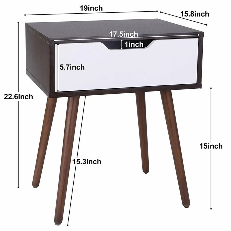 Modern Wooden Side Table Sliding Drawer With Smiley Handle Elegant Bedroom Nightstand 1