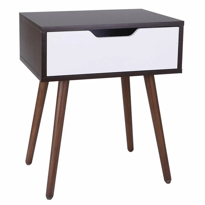 Modern Wooden Side Table Sliding Drawer With Smiley Handle Elegant Bedroom Nightstand 5