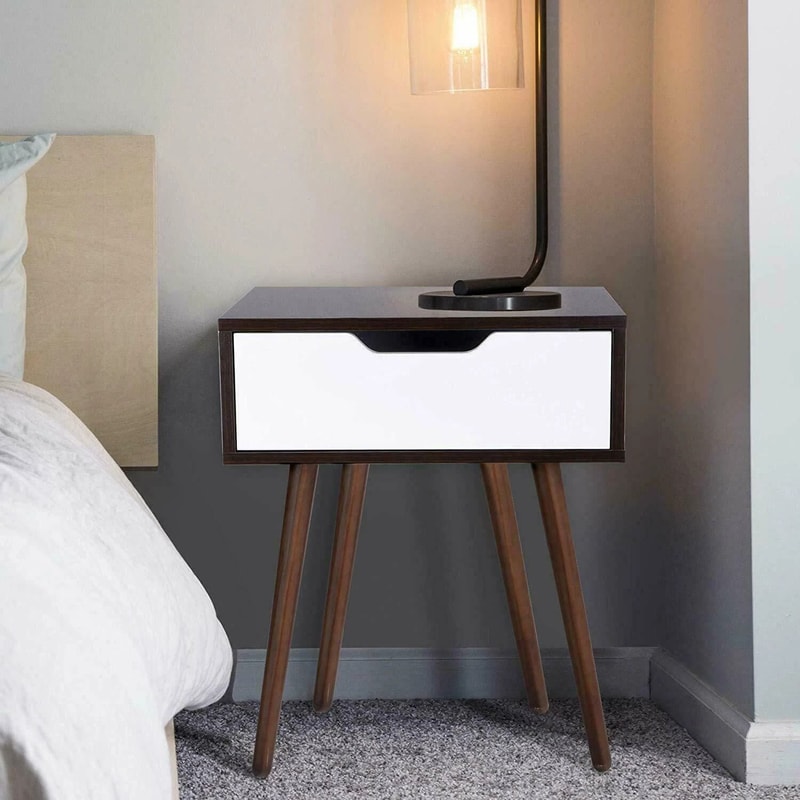 Modern Wooden Side Table Sliding Drawer With Smiley Handle Elegant Bedroom Nightstand 6