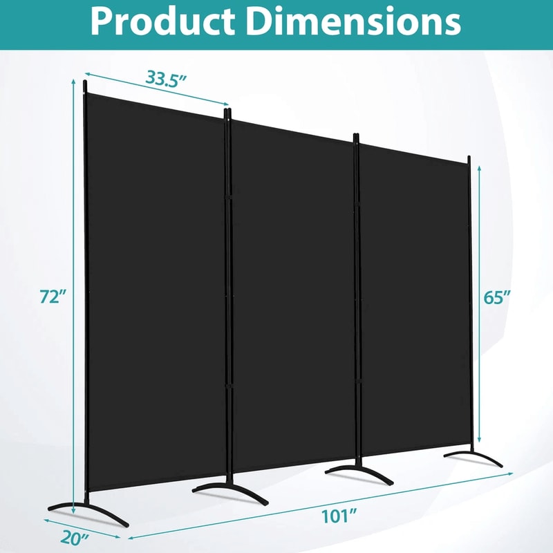Folding Partition Room Dividers Black Panel Screen Divider Adjustable Privacy Wall For Office Studi 10