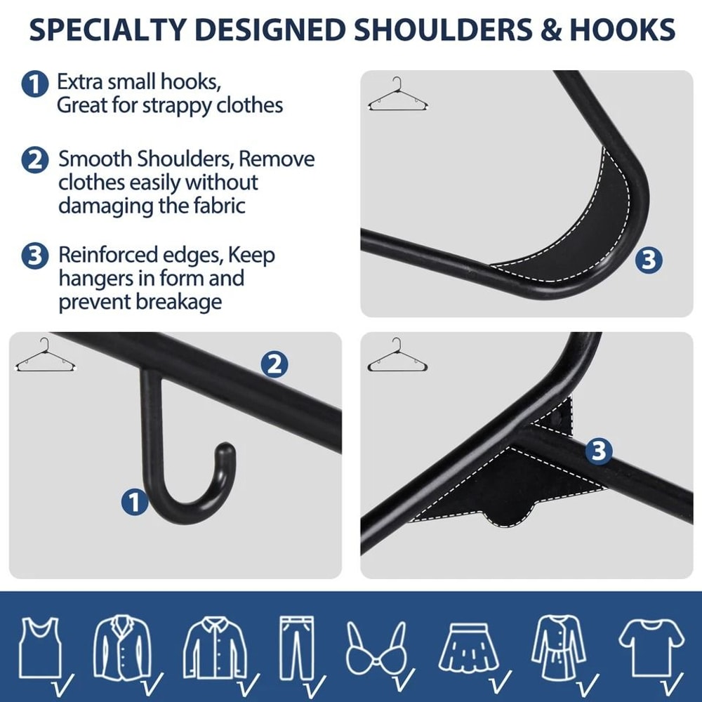 Premium Black Plastic Hangers Heavy Duty Suit Camisole Hangers Ideal For Shirts Sweaters Tanks 5