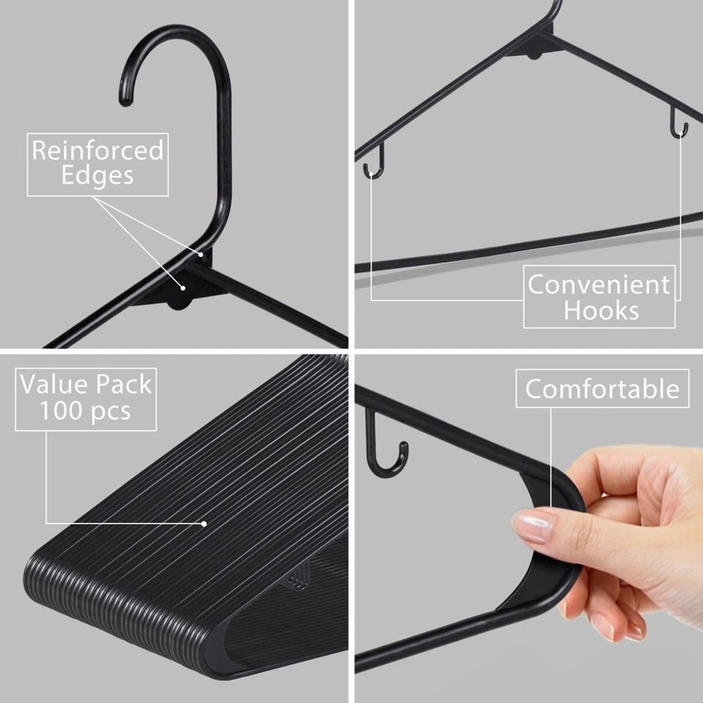 Premium Black Plastic Hangers Heavy Duty Suit Camisole Hangers Ideal For Shirts Sweaters Tanks 6