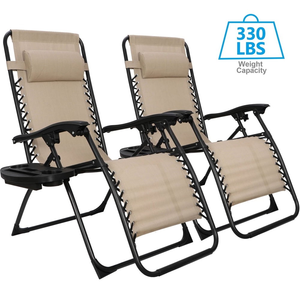 Beige Zero Gravity Lounge Chair With Cup Holders Recliner For Patio Pool Adjustable Foldable Outdoo 11