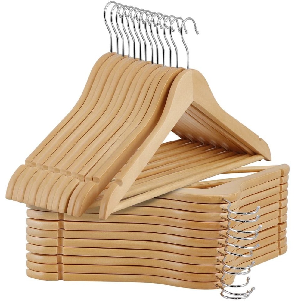 Wooden Clothes Hangers Premium NonSlip Flocked Hangers For Suit Shirt Pants Dresses 1
