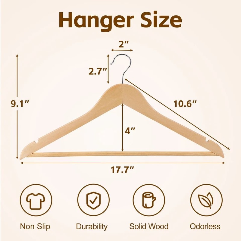 Wooden Clothes Hangers Premium NonSlip Flocked Hangers For Suit Shirt Pants Dresses 2
