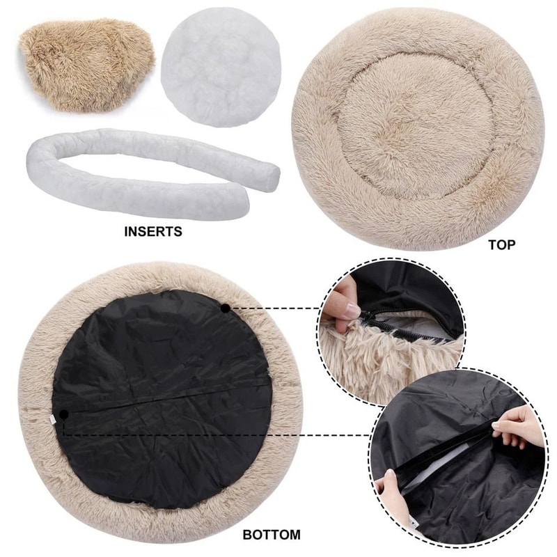 Soft Warmer Fur Donut Cuddler Pet Bed NonToxic Dog Beds Calming For Cats And Dogs Medium Small Size 4