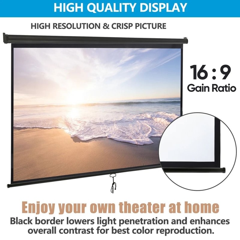 Portable Pull Down HD Projection Screen Adjustable Perfect For Home Office Indoor Outdoor Use 3