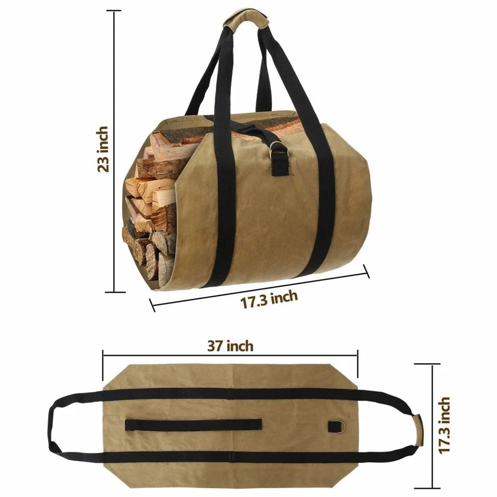 Durable Canvas Firewood Log Carrier Bag Waxed Canvas Log Tote Waterproof Log Carrier With Straps 3