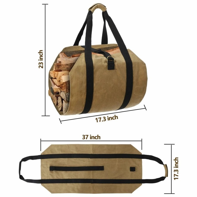 Durable Canvas Firewood Log Carrier Bag Waxed Canvas Log Tote Waterproof Log Carrier With Straps 3