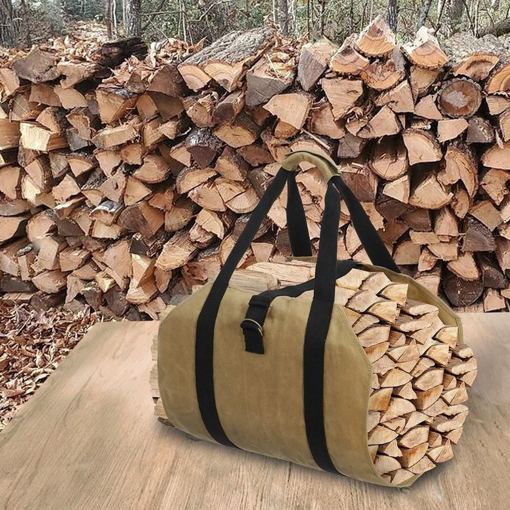 Durable Canvas Firewood Log Carrier Bag Waxed Canvas Log Tote Waterproof Log Carrier With Straps 7