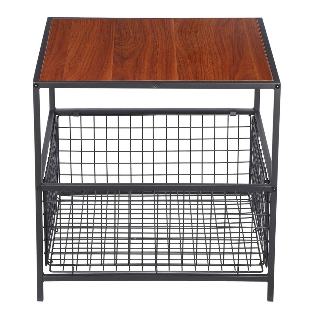 Mahogany Coffee Table With Storage Basket Sturdy Side Table Organizer Versatile Home Furniture For 3