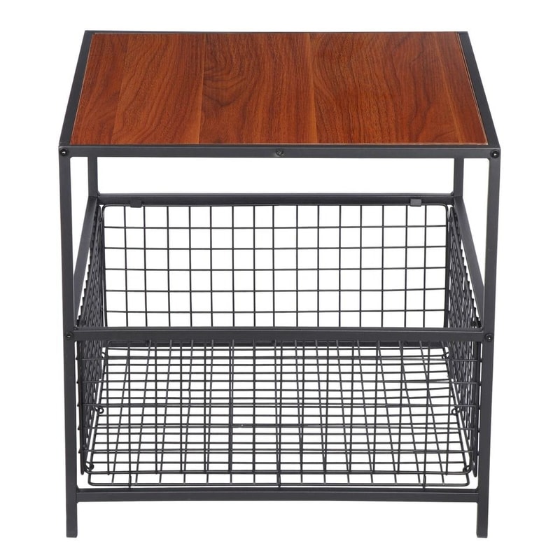Mahogany Coffee Table With Storage Basket Sturdy Side Table Organizer Versatile Home Furniture For 3