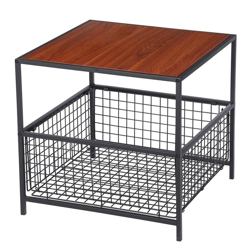 Mahogany Coffee Table With Storage Basket Sturdy Side Table Organizer Versatile Home Furniture For 4