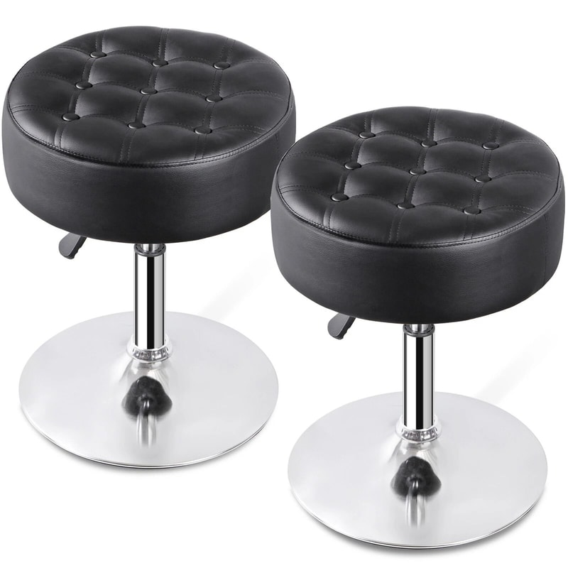 Black Vanity Stool Adjustable Swivel Ottoman Stool Round For Bedroom Makeup Chair Hydraulic Lift 20