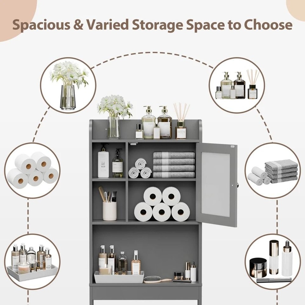 Over Toilet Space Saver Bathroom Floor Cabinet Gray Storage Shelf Rack For Bathroom Organization 5
