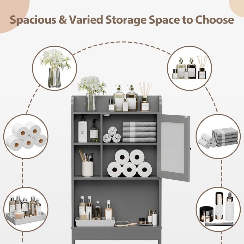 Over Toilet Space Saver Bathroom Floor Cabinet Gray Storage Shelf Rack For Bathroom Organization 5