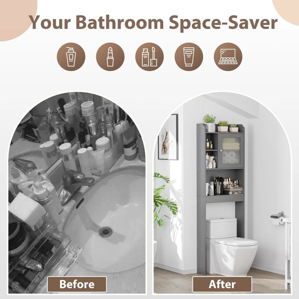 Over Toilet Space Saver Bathroom Floor Cabinet Gray Storage Shelf Rack For Bathroom Organization 6