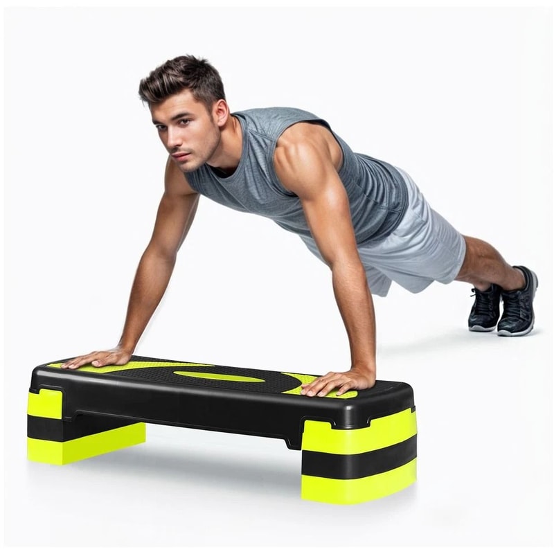 Adjust Exercise Stepper For Home Gym Fitness Aerobic Step With Yellow Risers 0