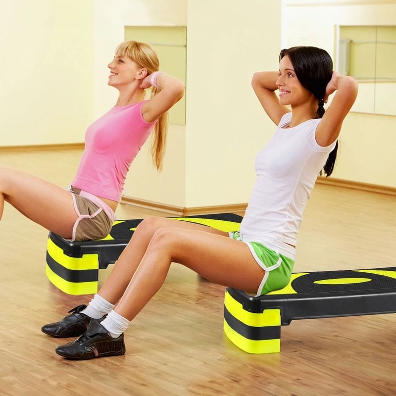 Adjust Exercise Stepper For Home Gym Fitness Aerobic Step With Yellow Risers 1