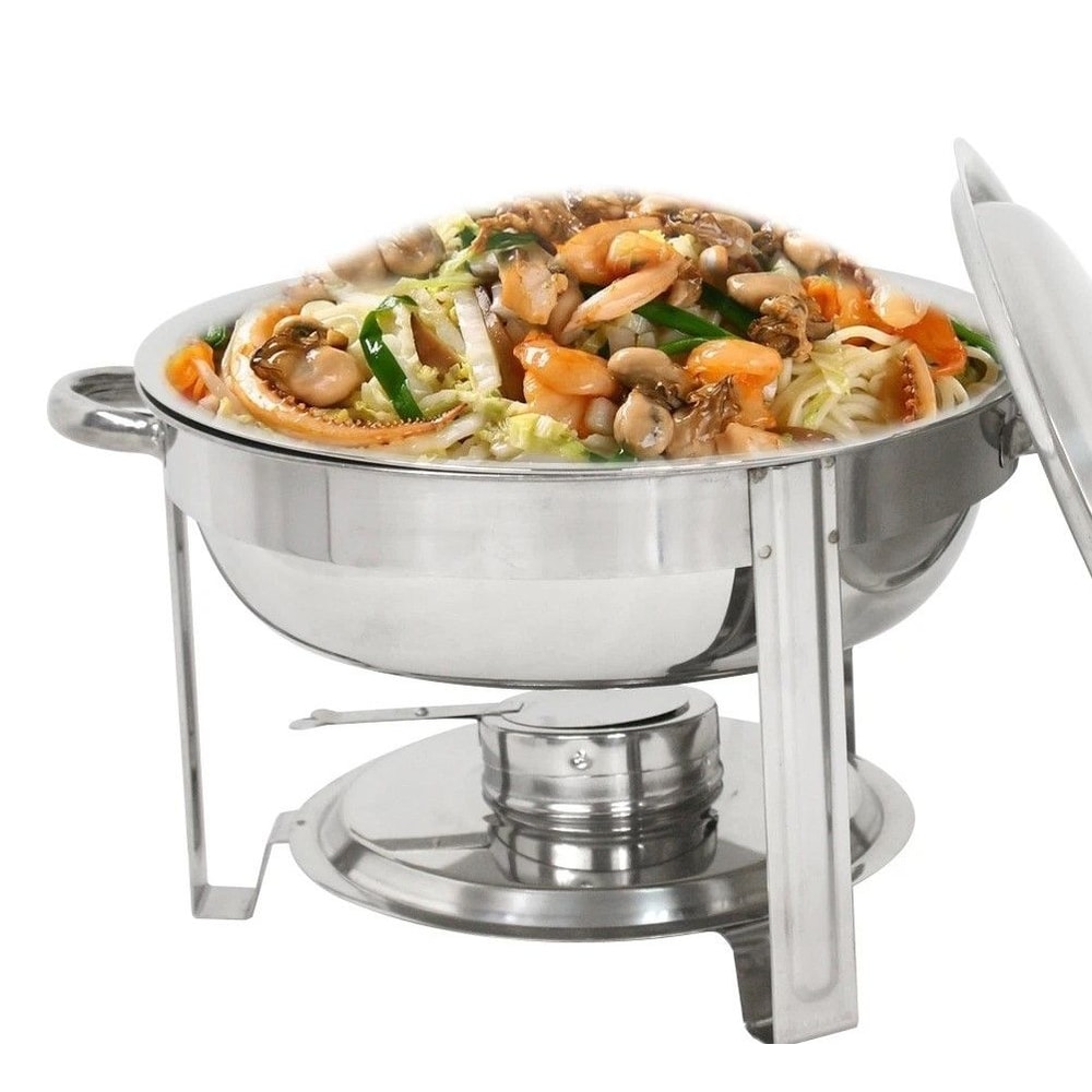 Stainless Steel Buffet Chafer Round 5 Quart Chafing Dish Party Catering Essentials Durable Frame Fo 3