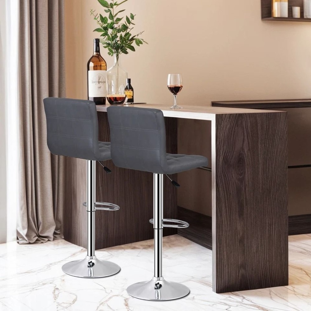 Stylish Gray PU Leather Bar Stools Adjustable Height Swivel And Backrest For Counter Use Perfect Fo 10