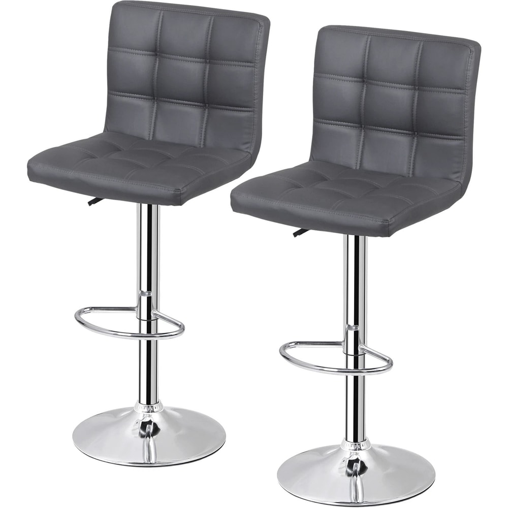 Stylish Gray PU Leather Bar Stools Adjustable Height Swivel And Backrest For Counter Use Perfect Fo 0