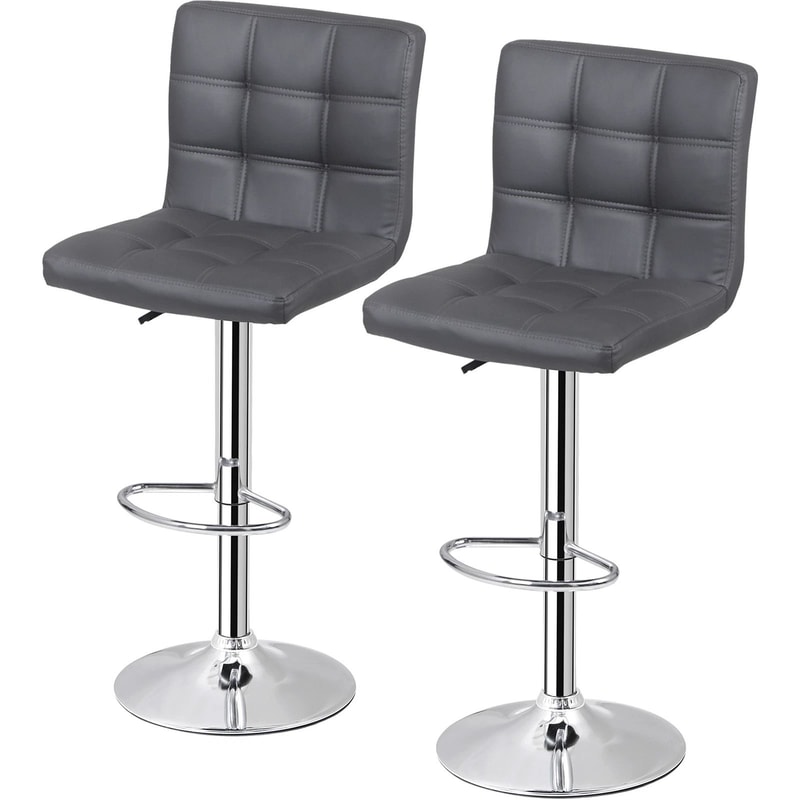 Stylish Gray PU Leather Bar Stools Adjustable Height Swivel And Backrest For Counter Use Perfect Fo 0