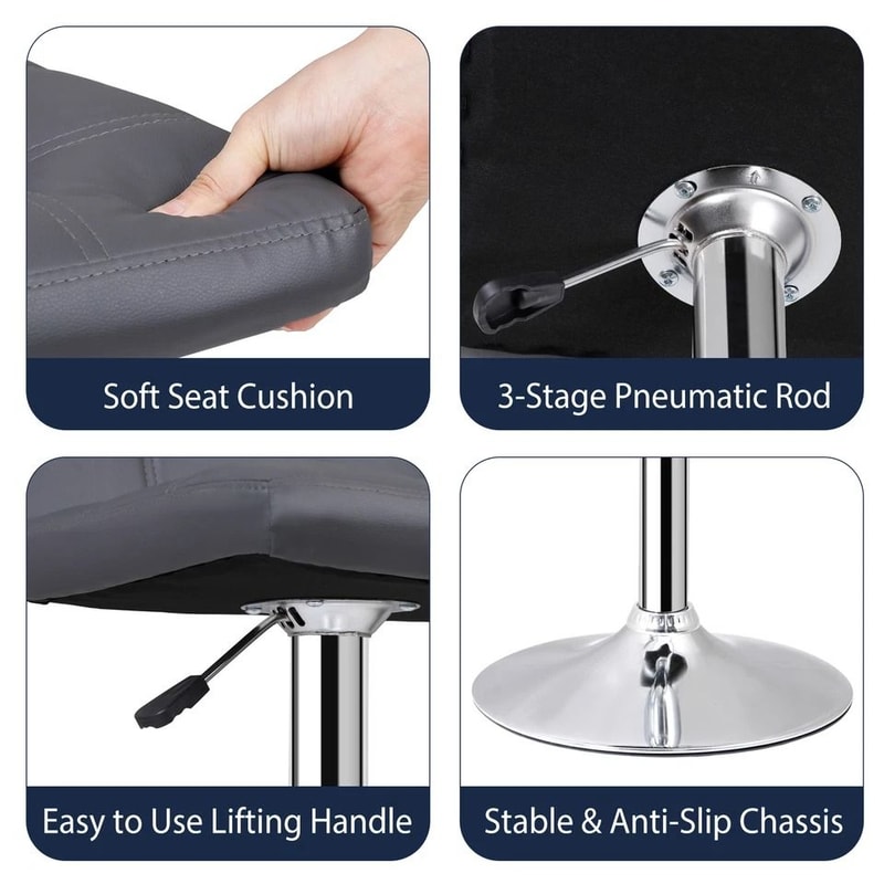 Stylish Gray PU Leather Bar Stools Adjustable Height Swivel And Backrest For Counter Use Perfect Fo 8